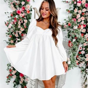 ANGEL EYES LONG SLEEVE BABYDOLL DRESS (WHITE)